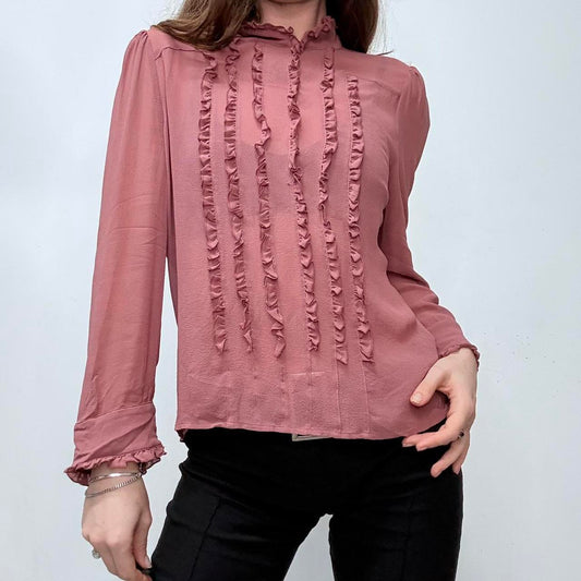 Pink floaty ruffle silk shirt