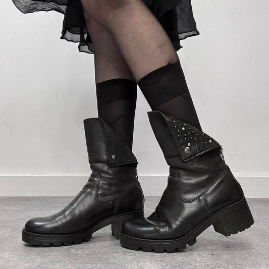 Black studded leather biker boots