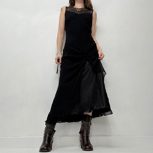 Sheer black ruffle layered maxi dress