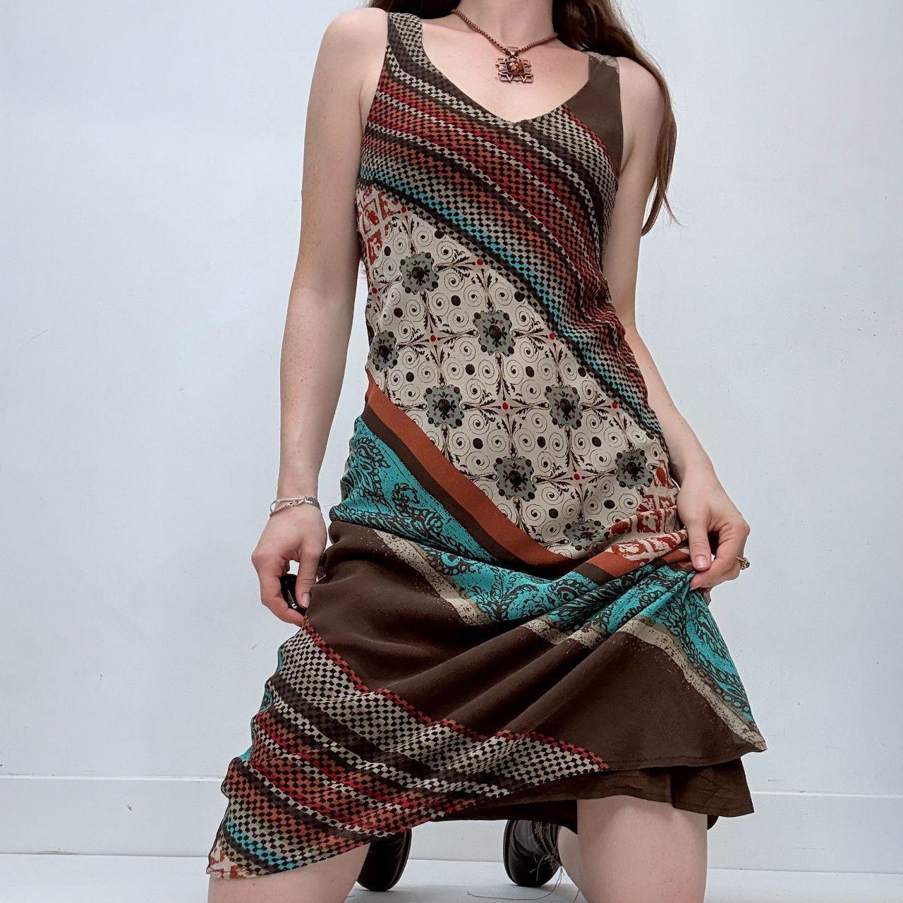 Bias-cut striped patterned summer dress