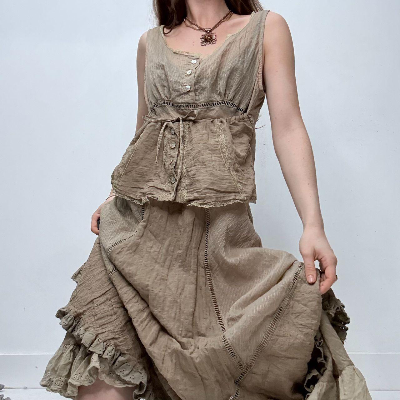 Brown embroidered cotton flared fairy dress
