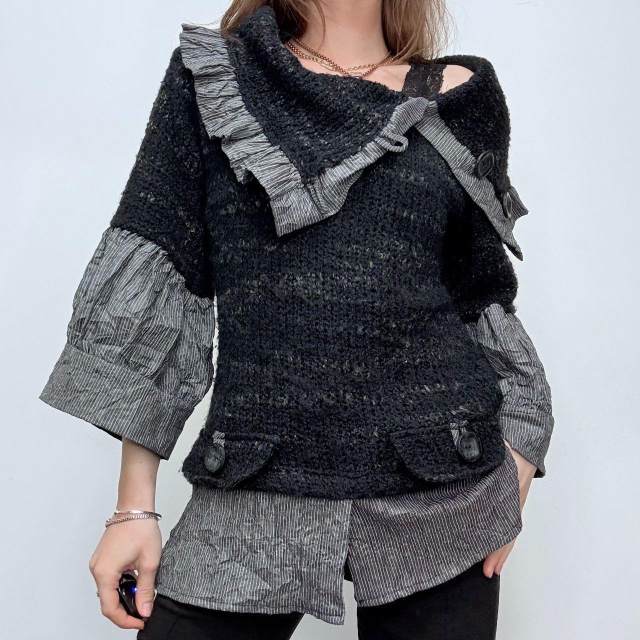 Black pinstripe flared puff slouchy shirt