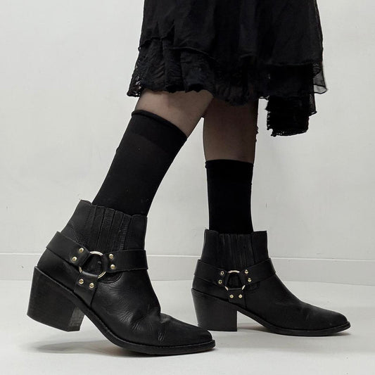 Black western studded biker boots