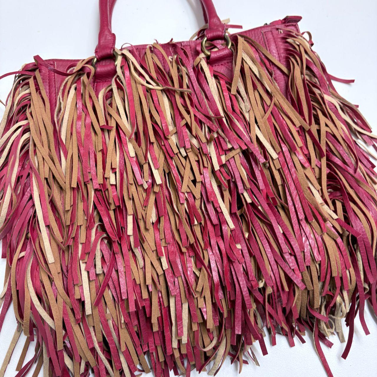 Red leather fringe bag