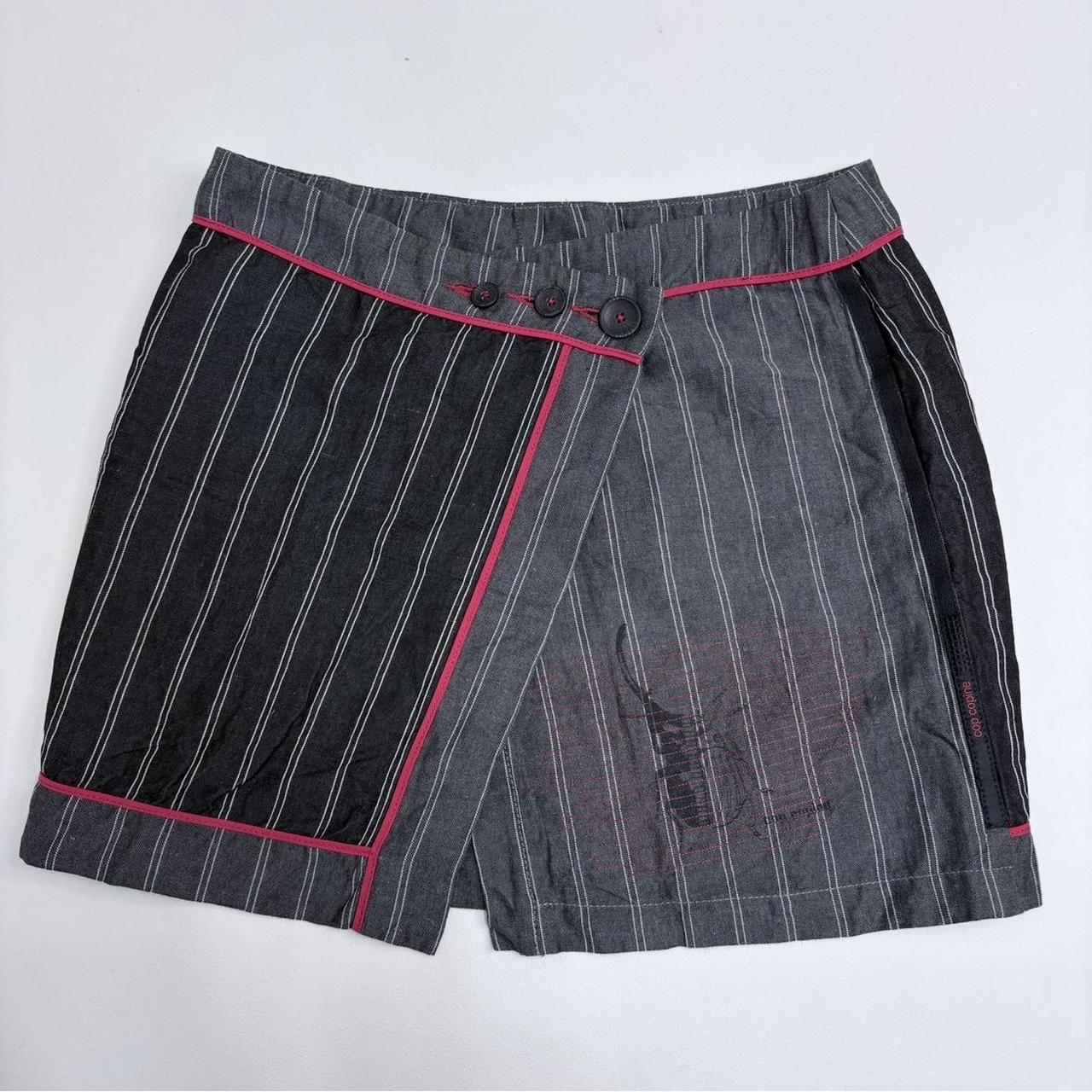 Asymmetric pinstripe cop copine mini skirt