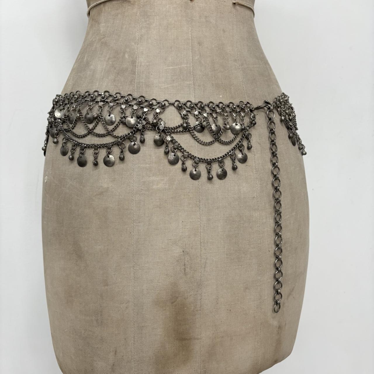 Silver coin chain draped belt