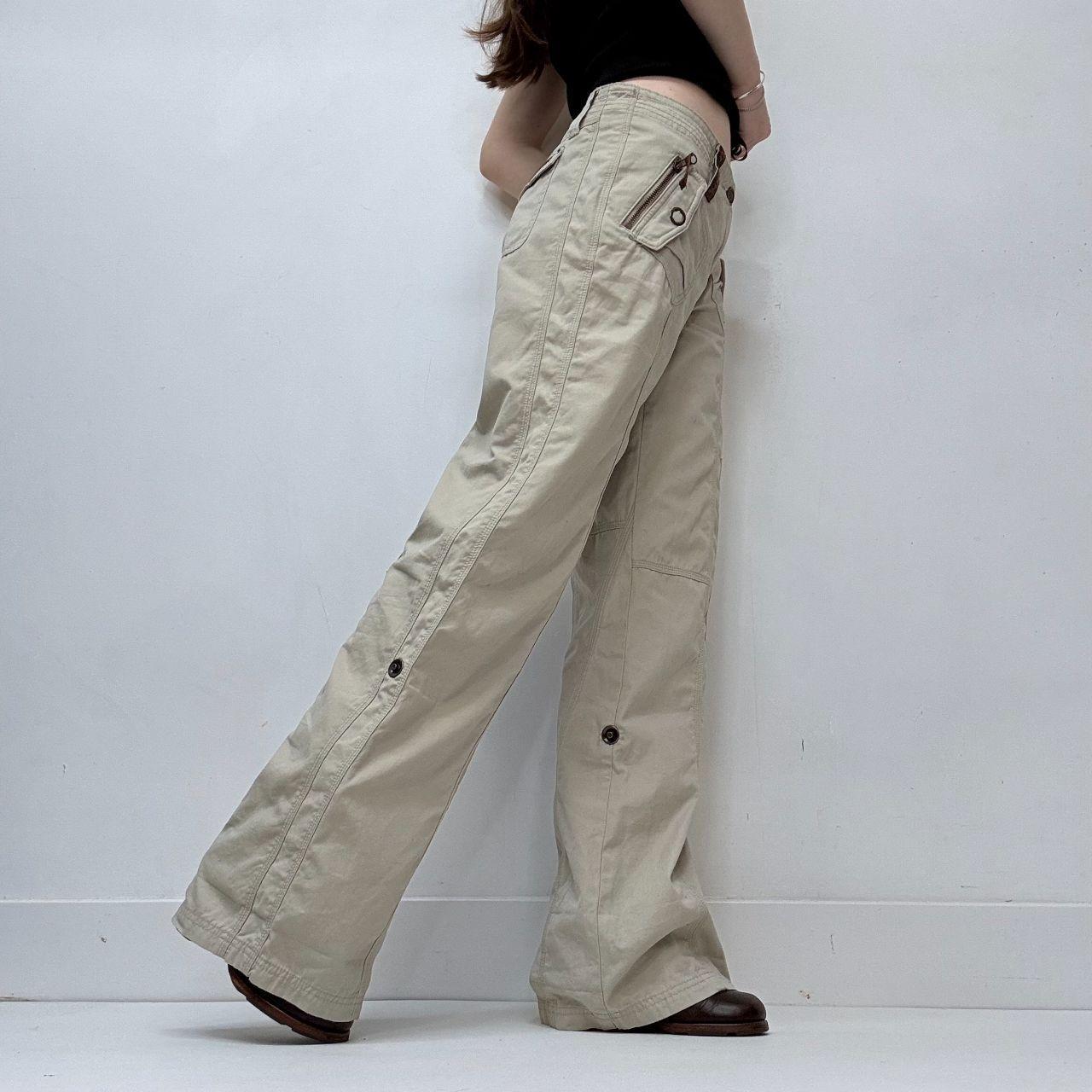 Flared low rise utility cream trousers