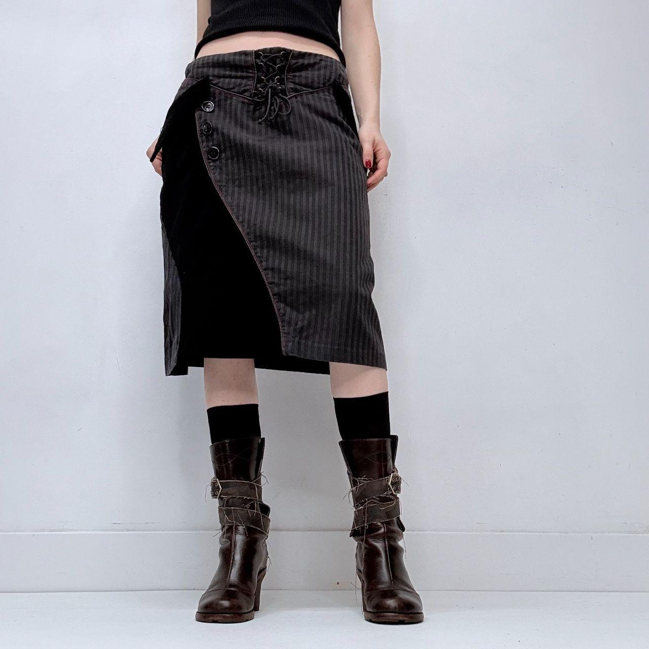 Pinstripe asymmetric button corset skirt
