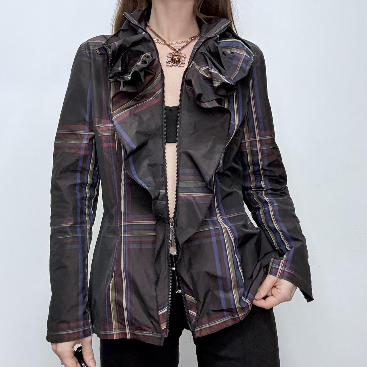 Tartan checked structured ruffle shirt
