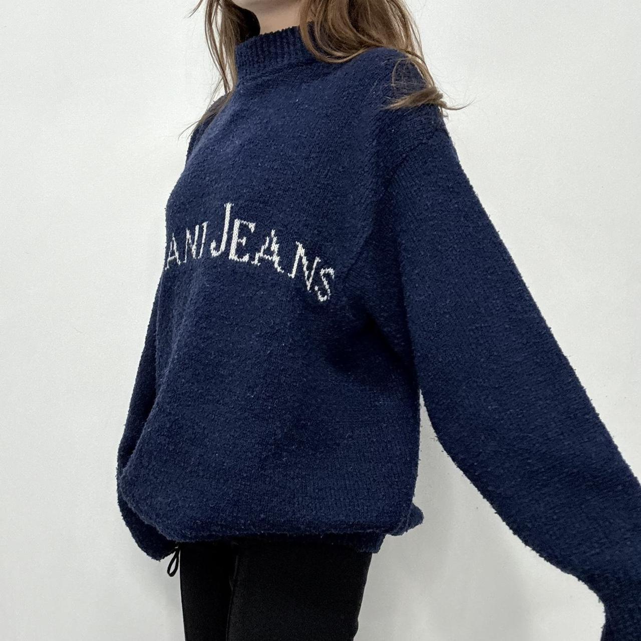 Slouchy navy knitted graphic jumper