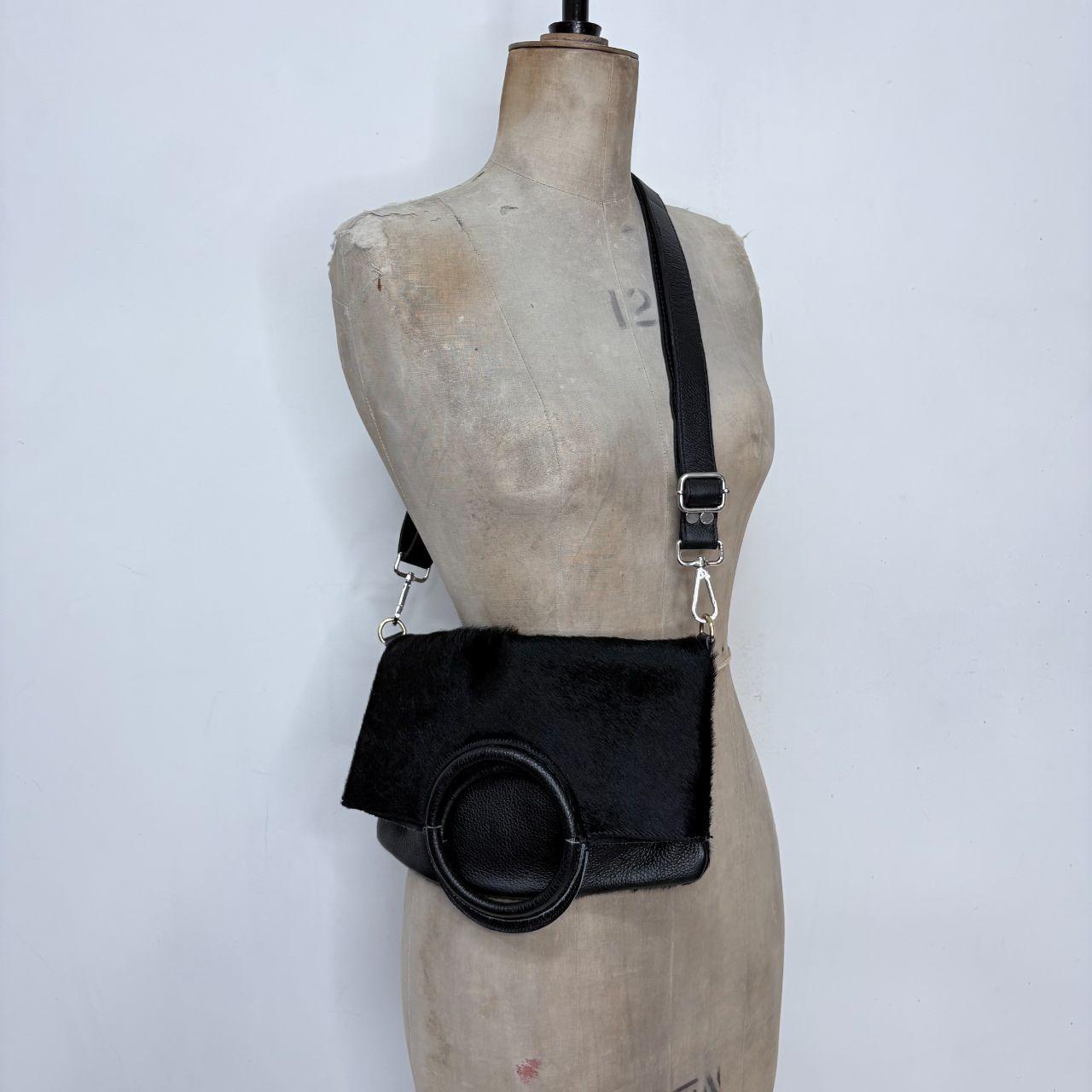 Black cowhide leather mini bag