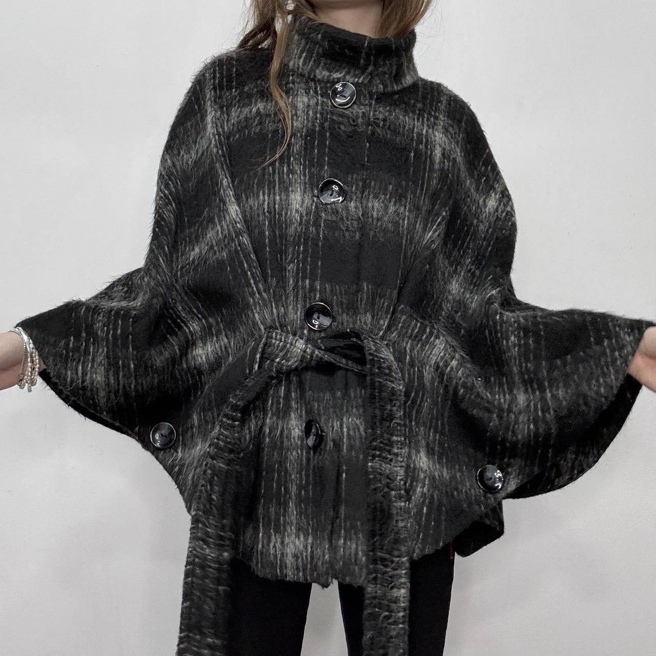 Black checked wool pea coat