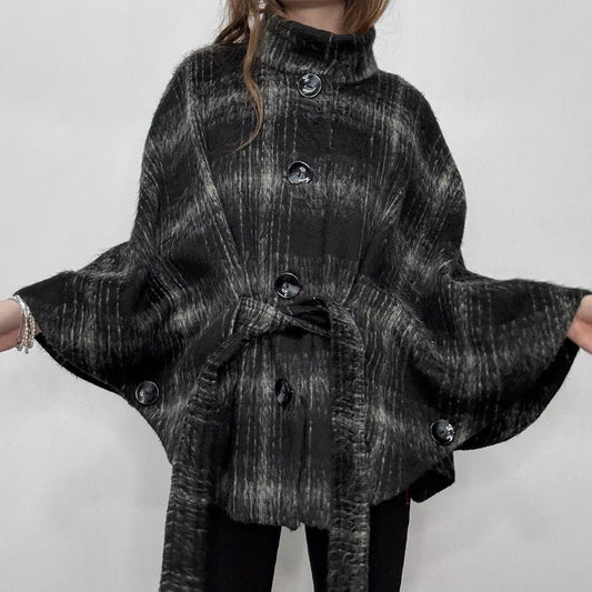 Black checked wool pea coat
