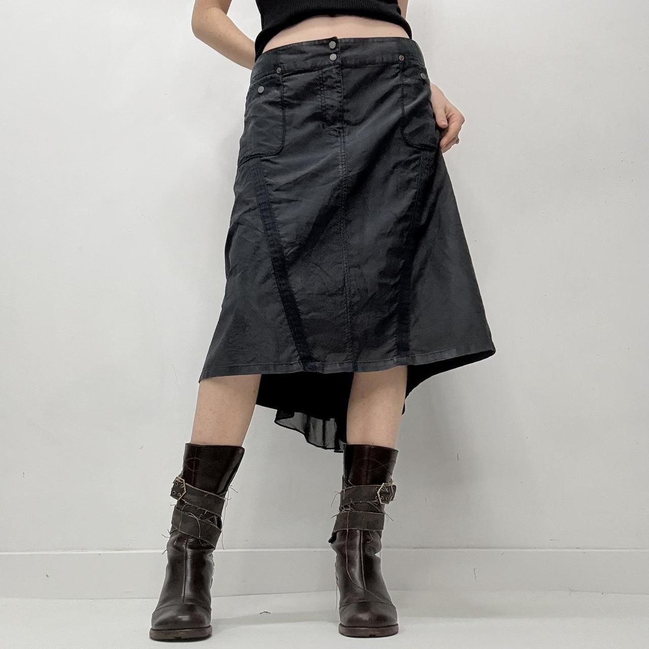 Distressed grey cargo flared midi skirt