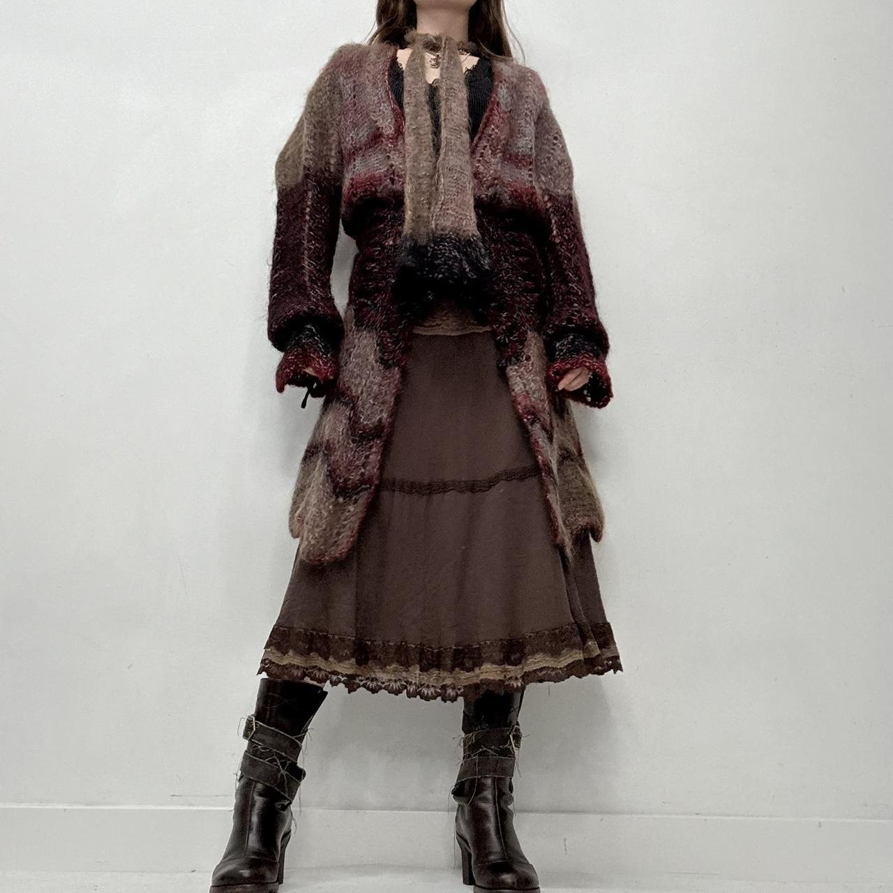 Sheer mohair knit long cardigan