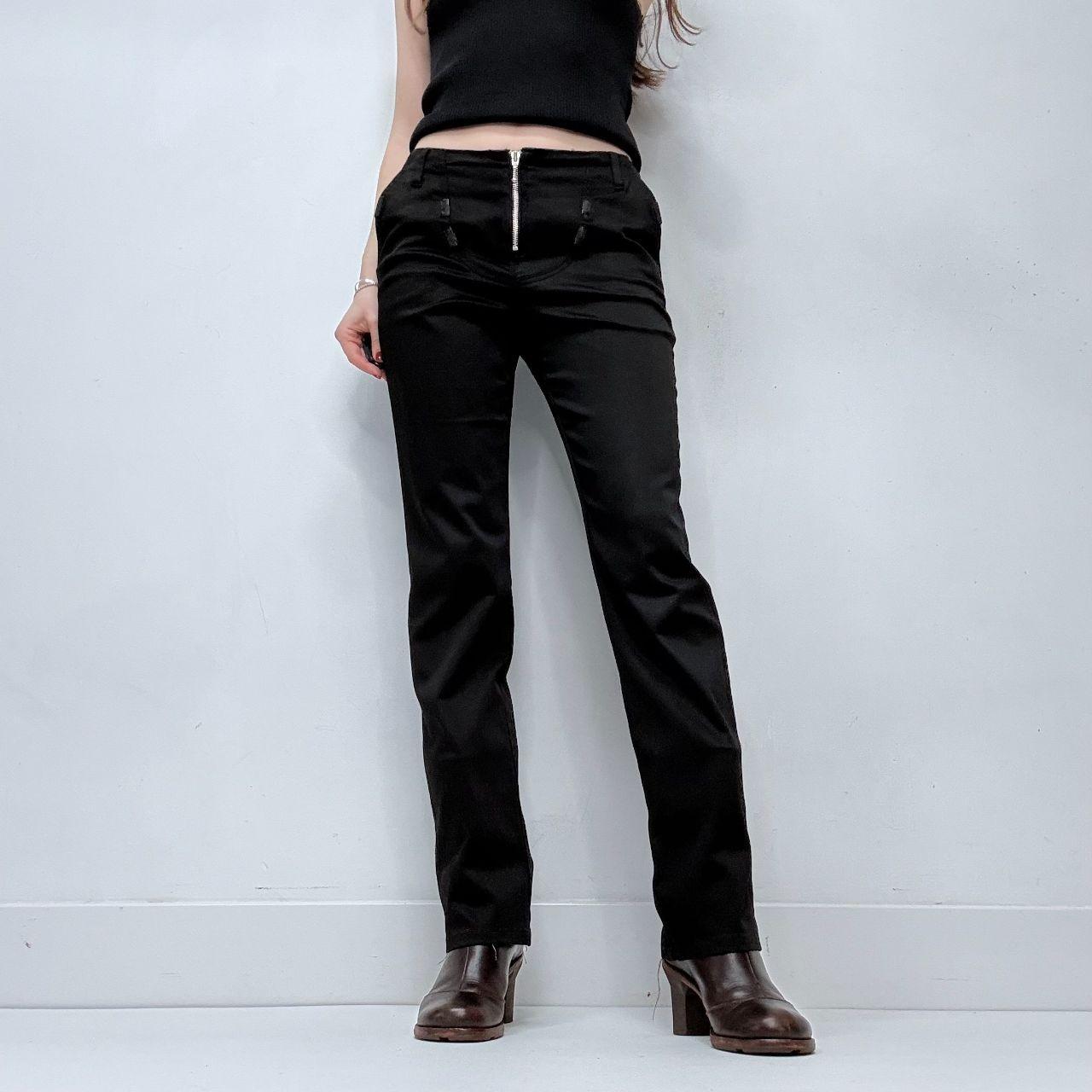 Black zip front straight leg trousers