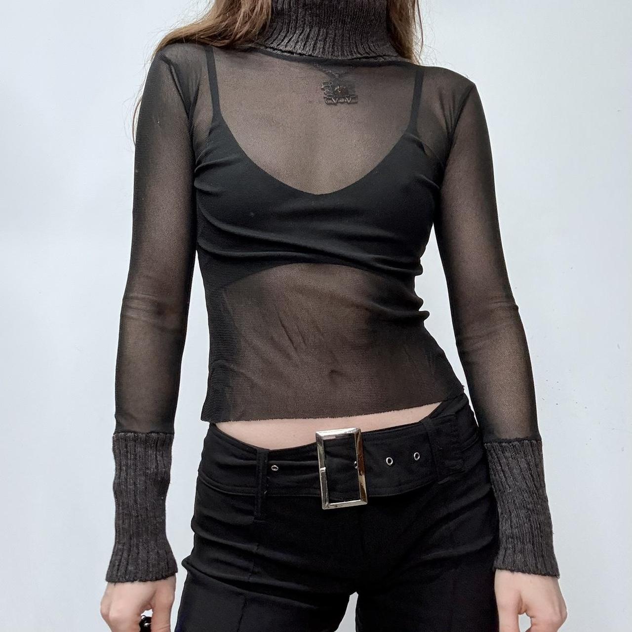 Sheer black mesh chunky ribbed top