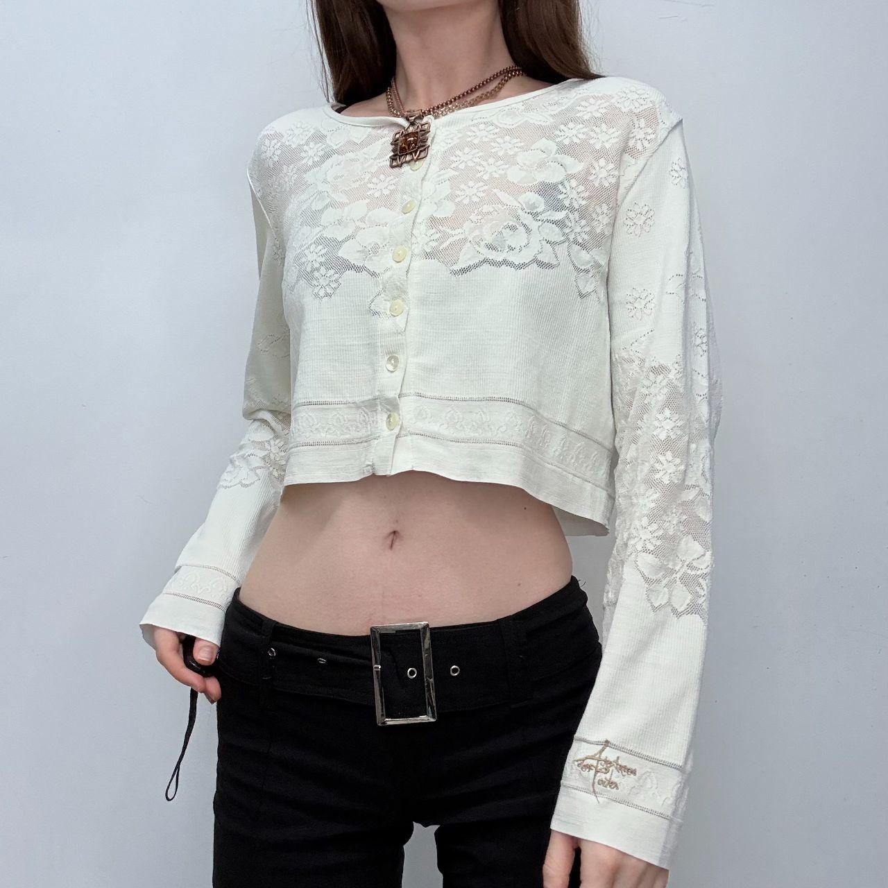 Cream sheer lace cropped shirt