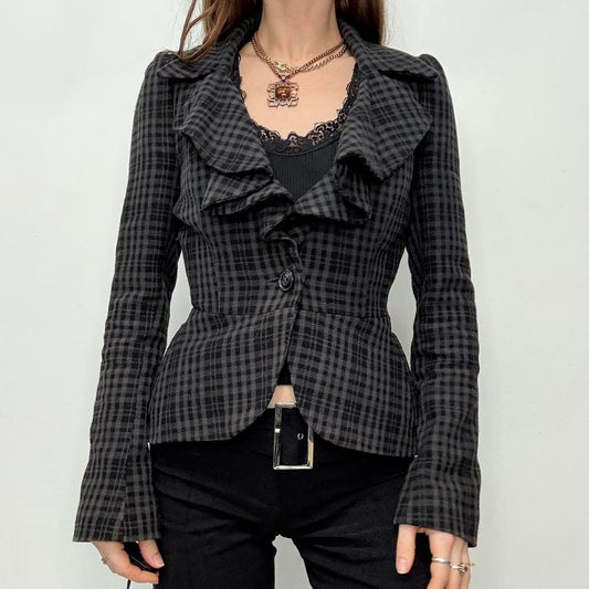 Checked fitted gothic ruffle jacket