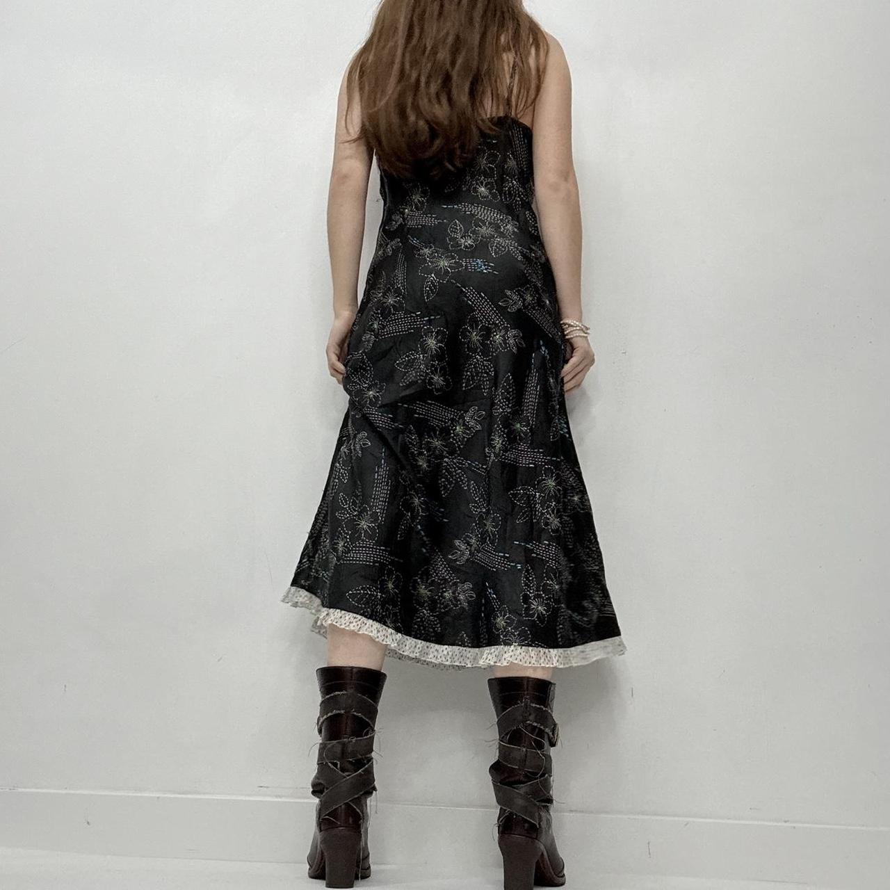 Black floral satin slip midi dress