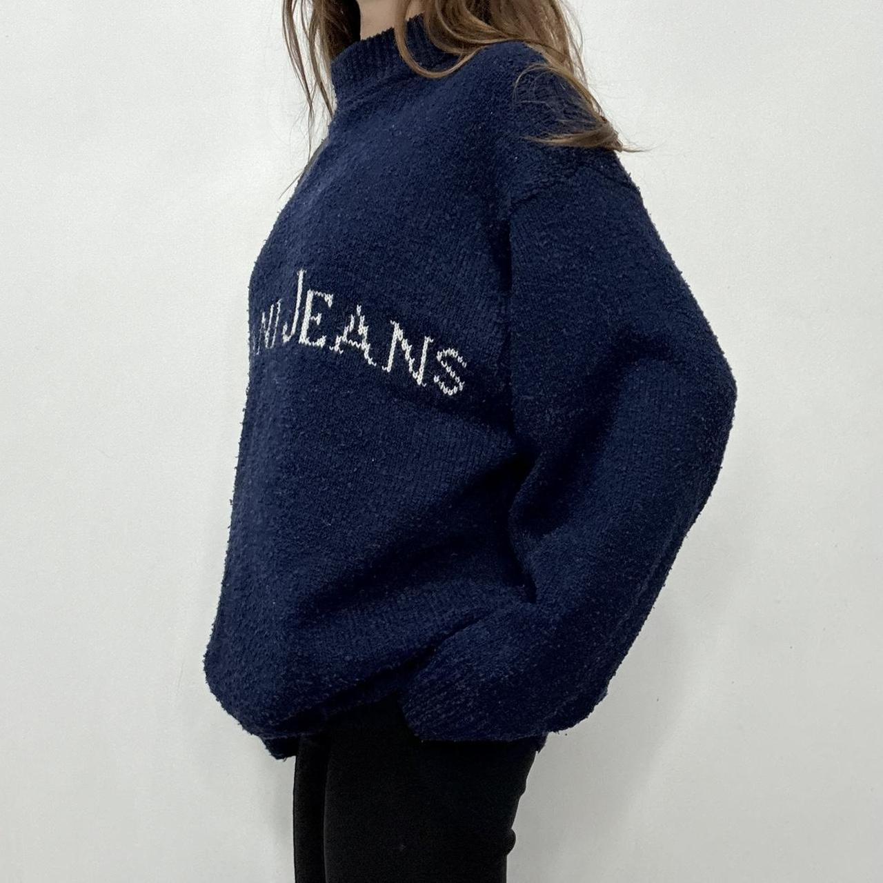 Slouchy navy knitted graphic jumper