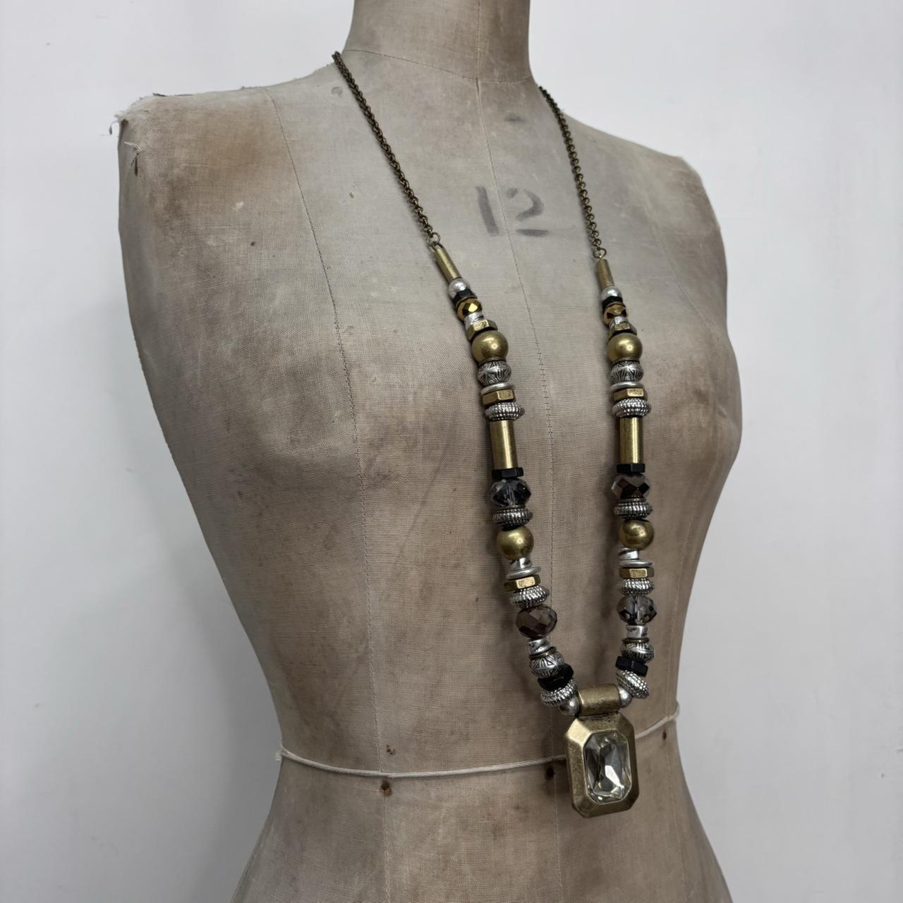 Mixed metal beaded long necklace