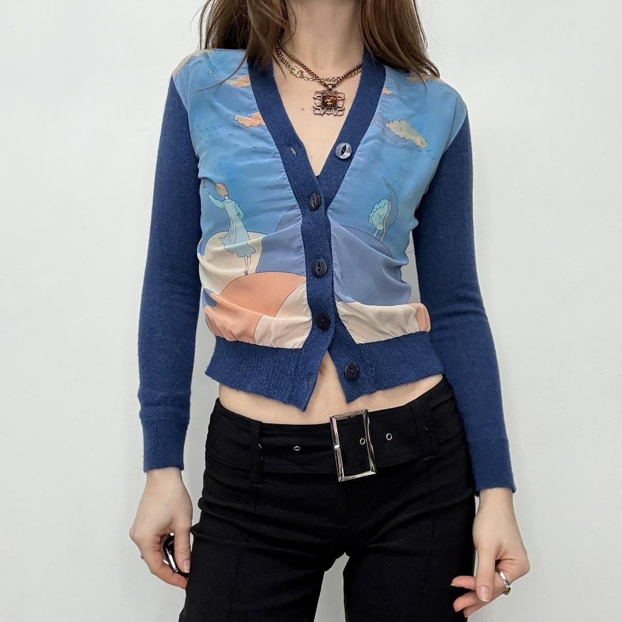 Cropped wool graphic cardigan