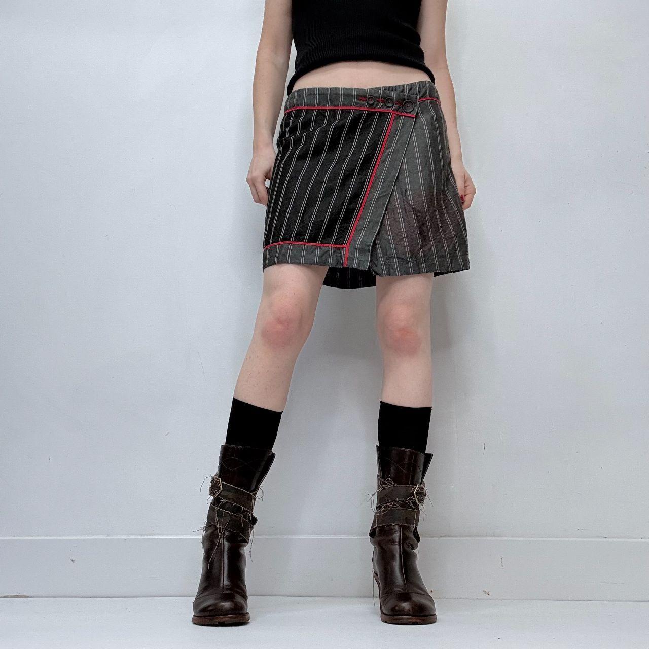 Asymmetric pinstripe cop copine mini skirt