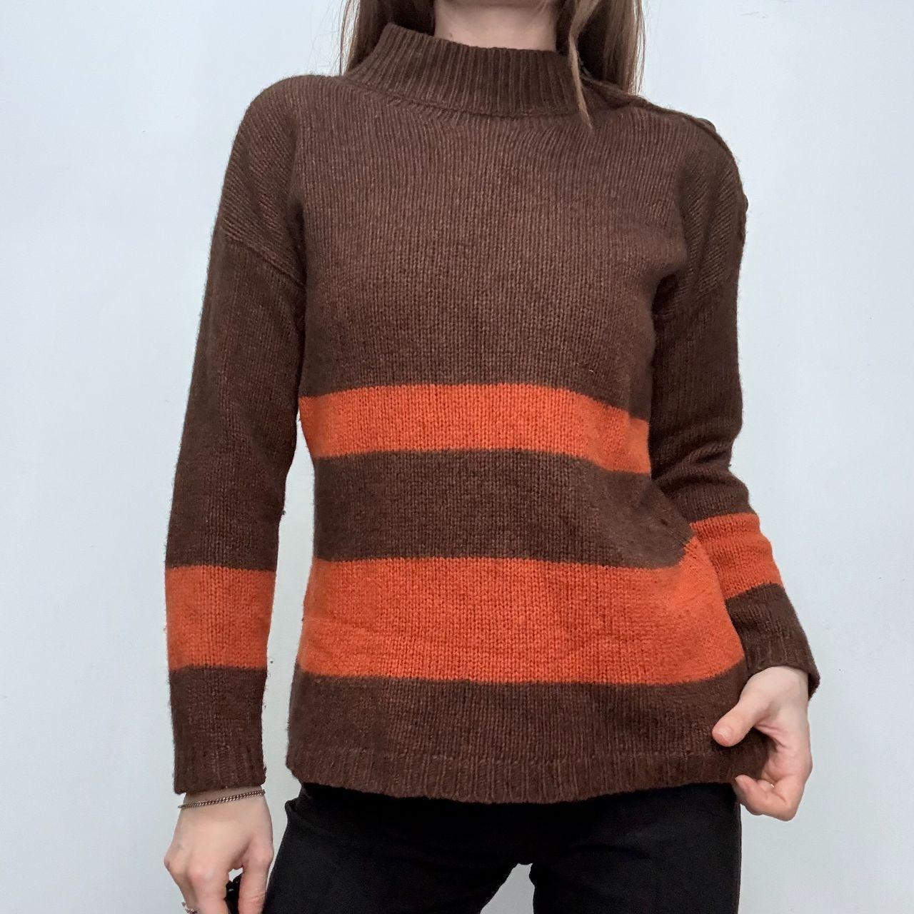 Brown cashmere stripe knit jumper