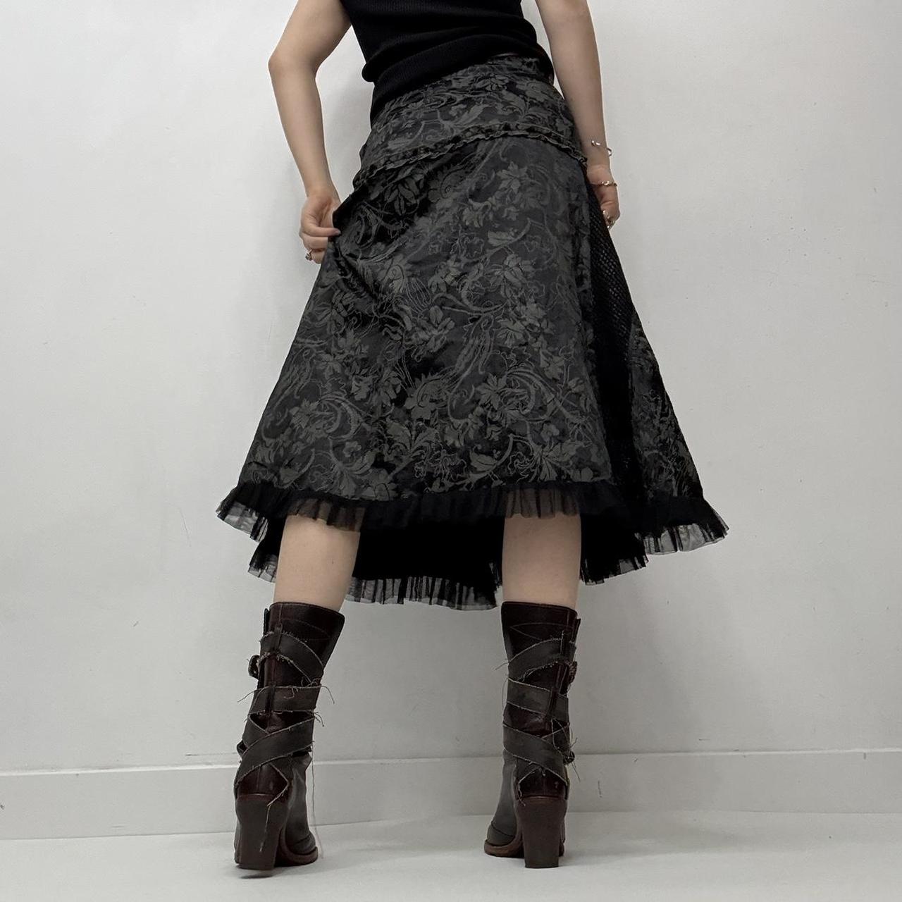 Black grunge baroque patterned midi skirt