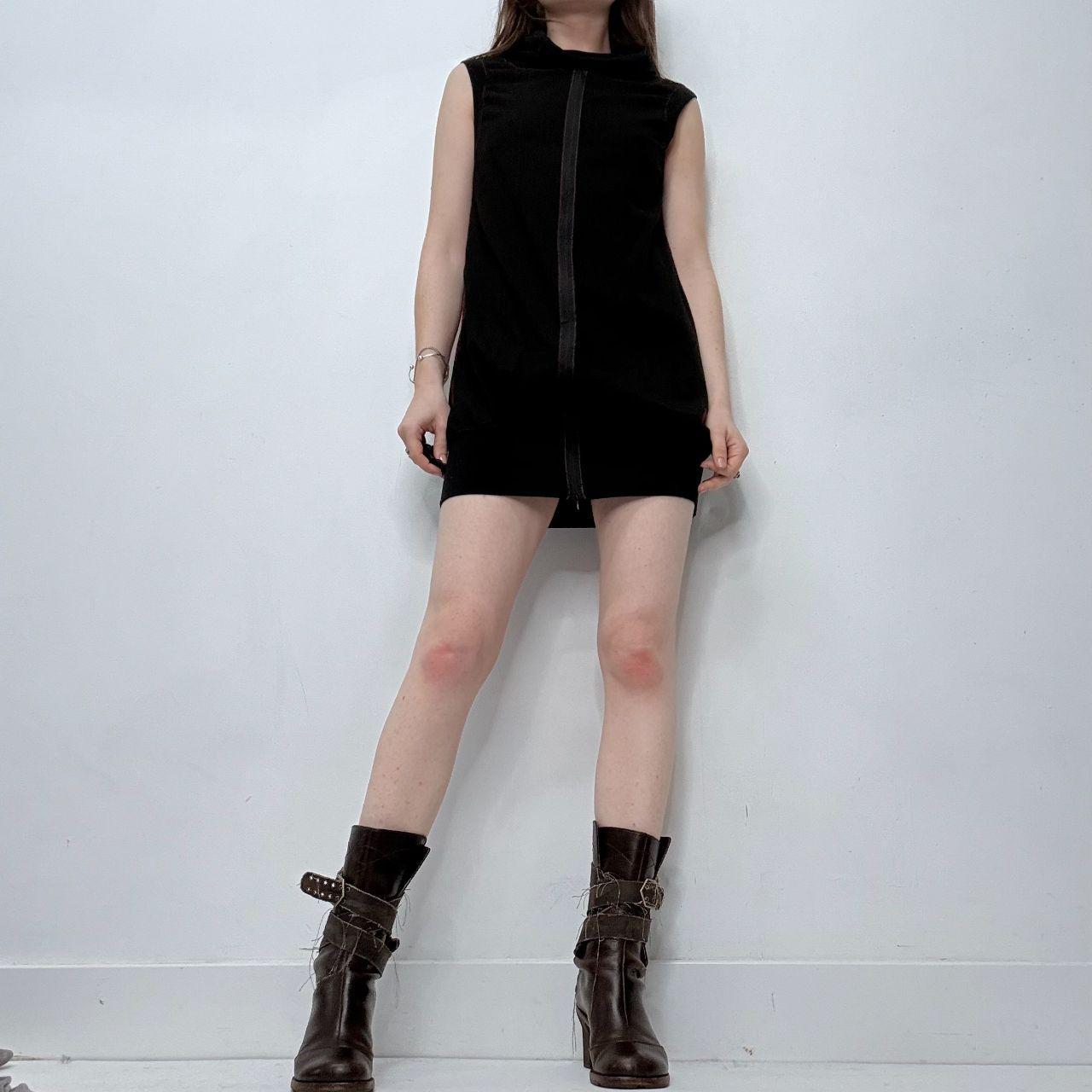 Black pinstripe mini puff dress
