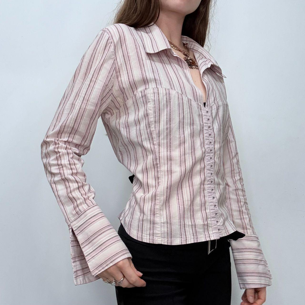 Pink hook and eye pinstripe shirt