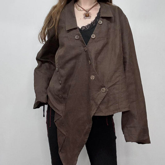 Brown asymmetric linen shirt