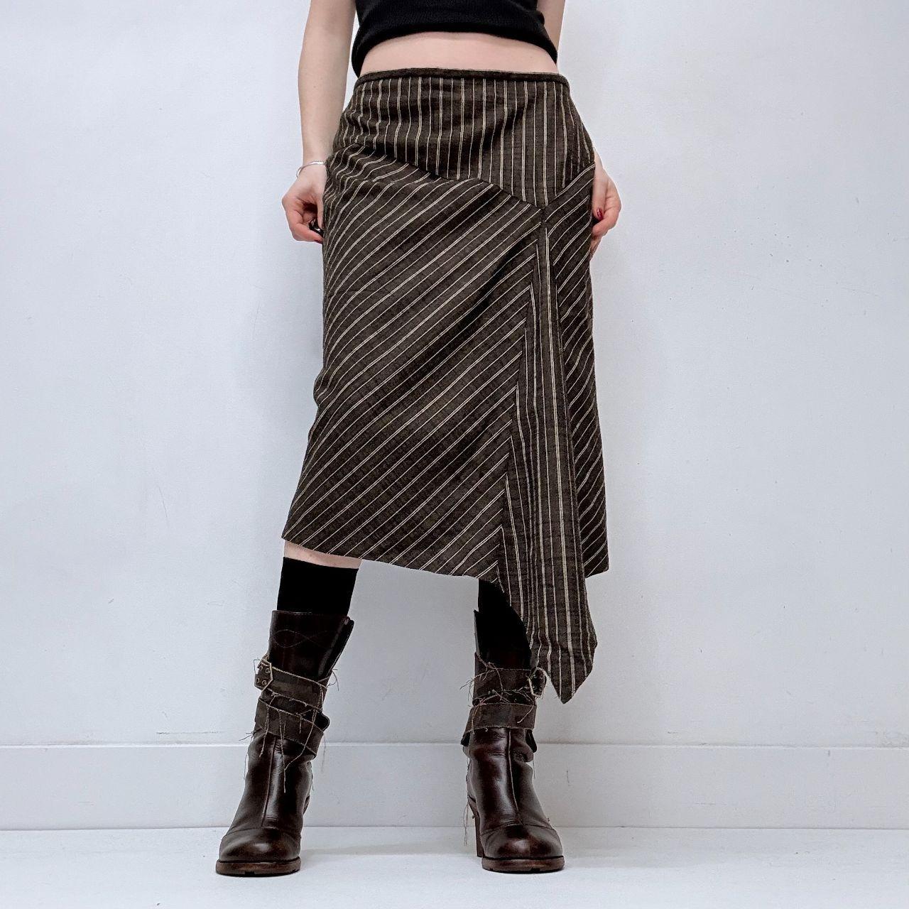 Asymmetric pinstripe midi skirt