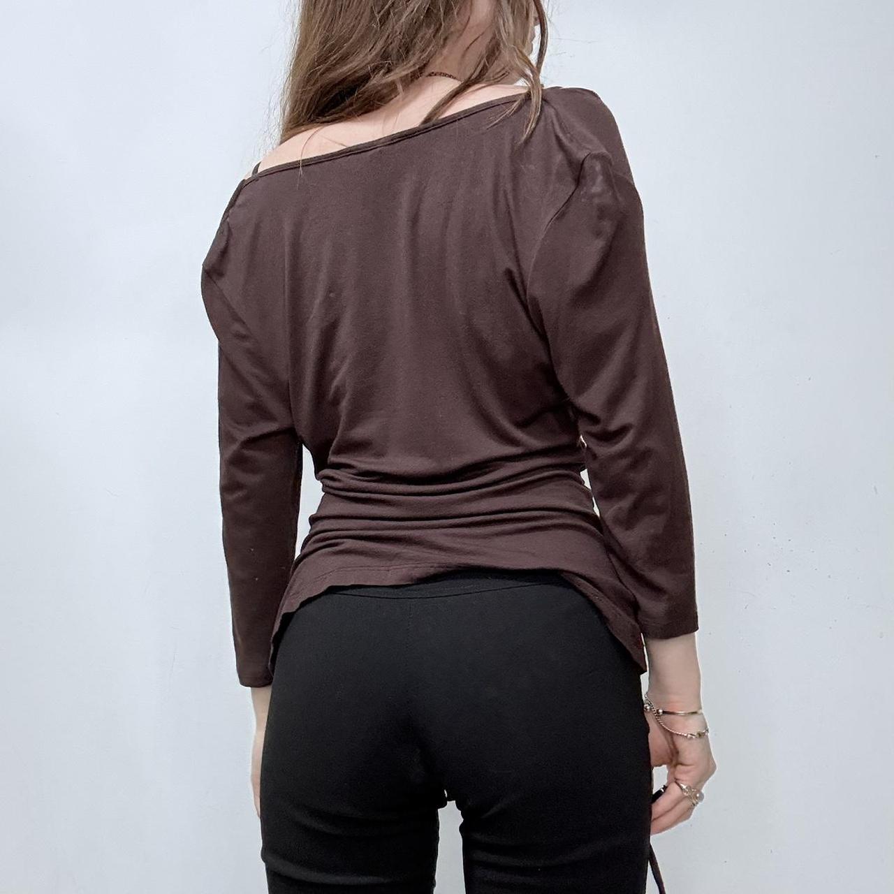 Brown draped slouchy off the shoulder top