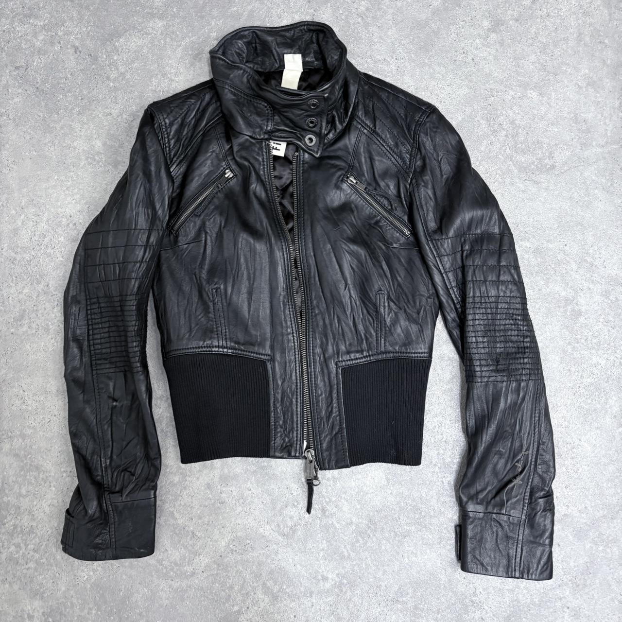 Black leather biker jacket