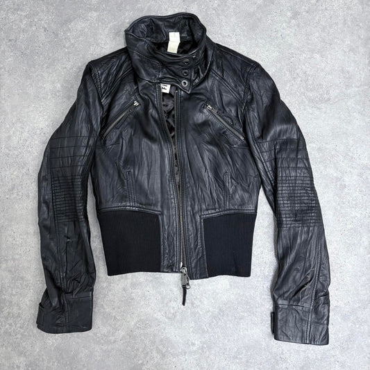 Black leather biker jacket