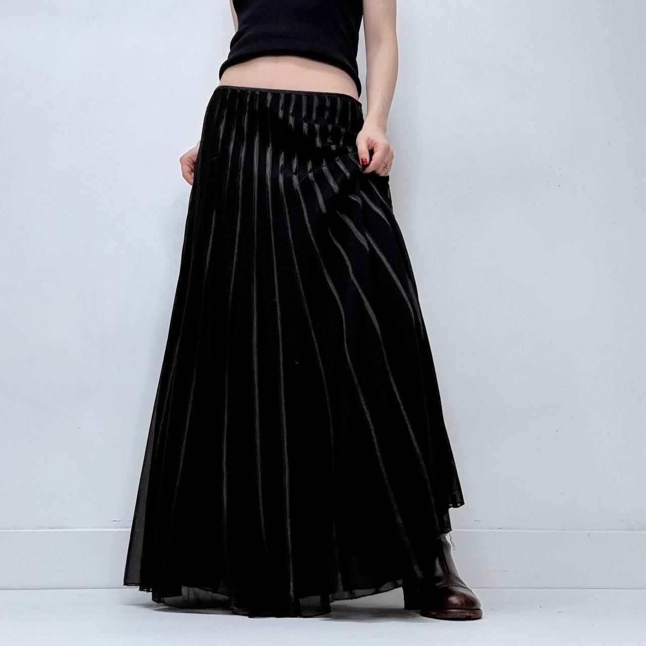 Black ribbon striped flared grunge skirt