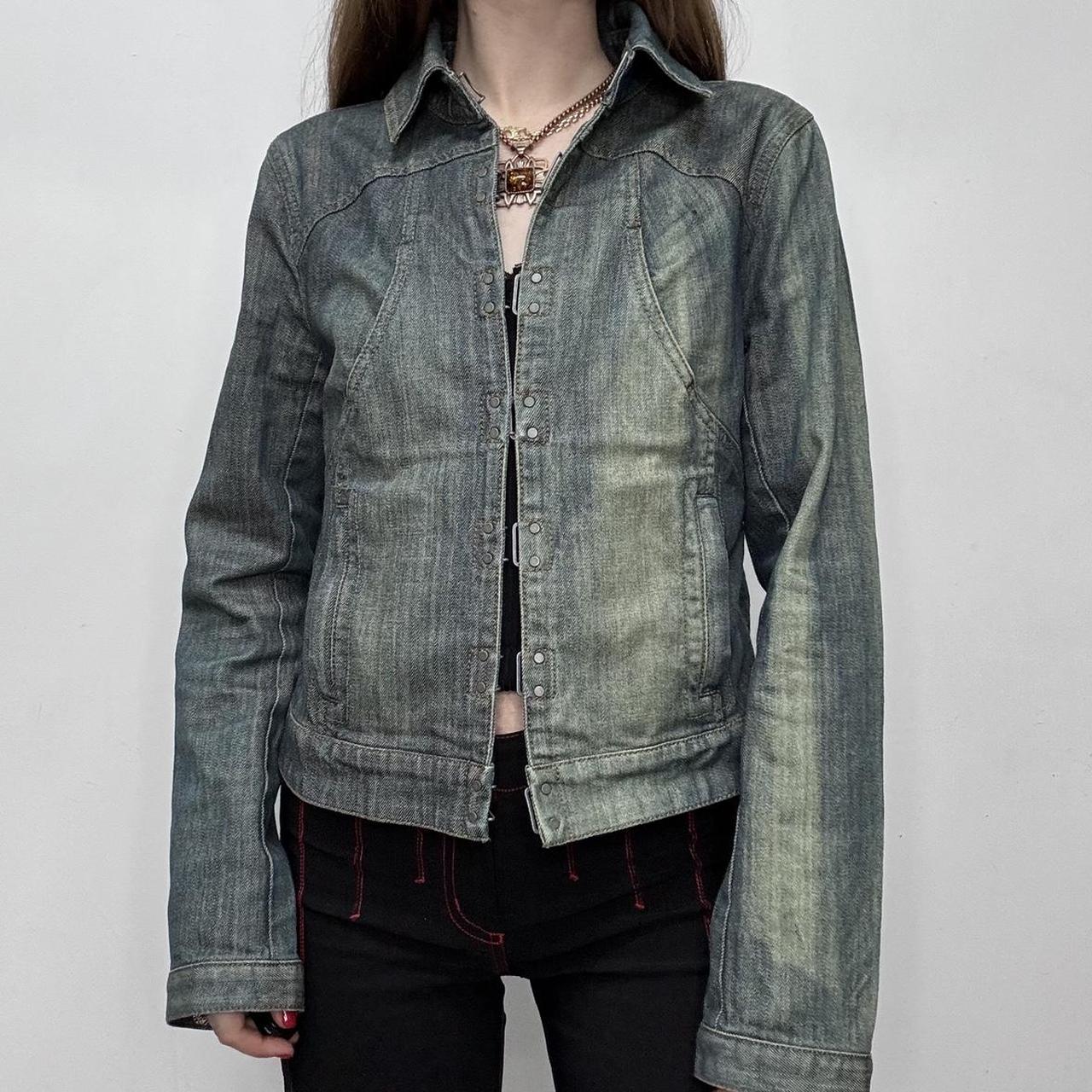 Distressed boxy hook front jacket