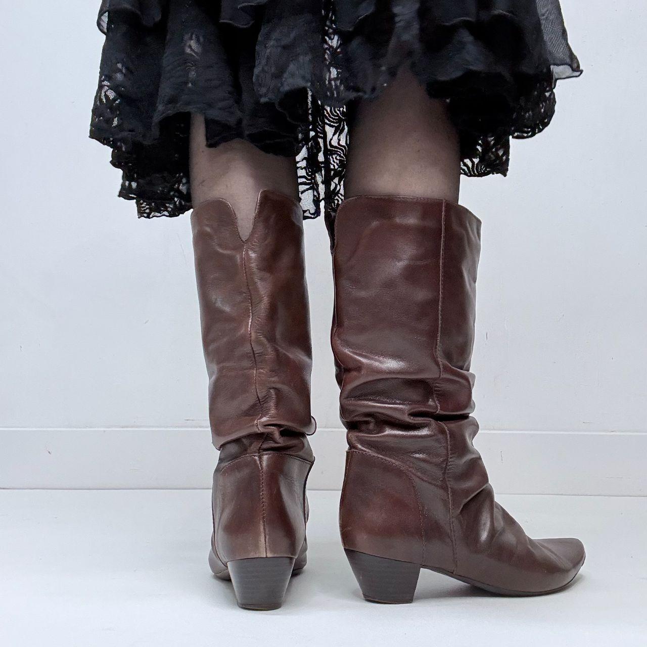 Brown leather gathered cowgirl boots