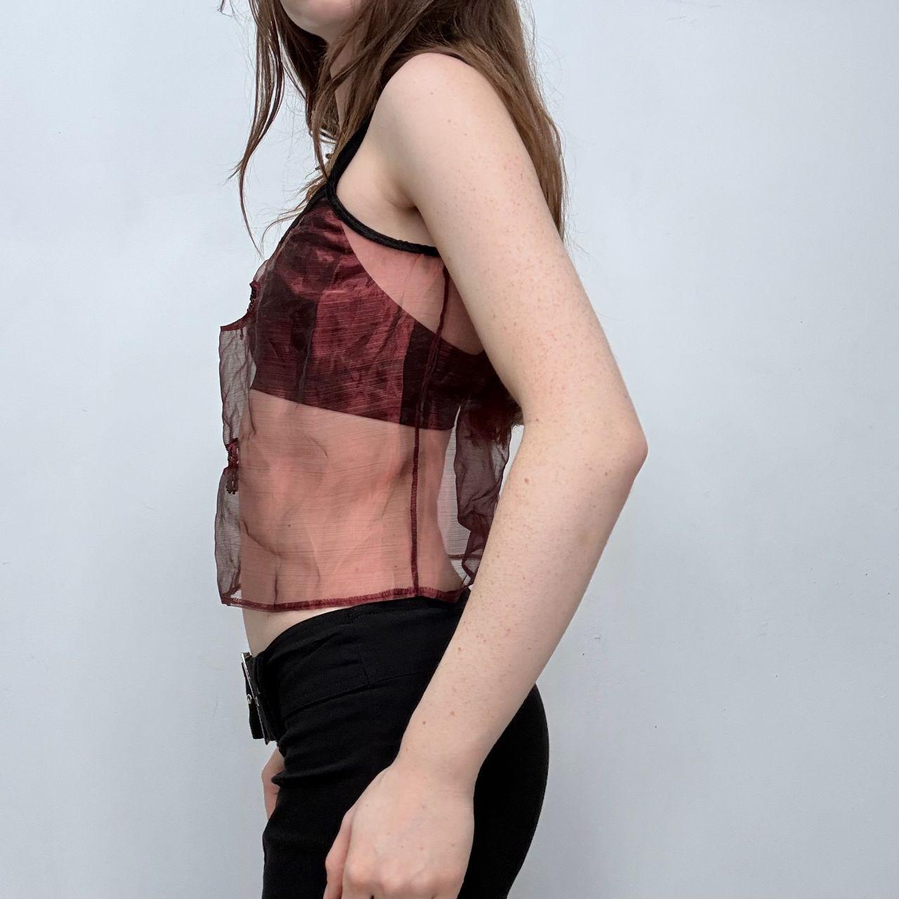 Sheer red beaded tassel fray vest