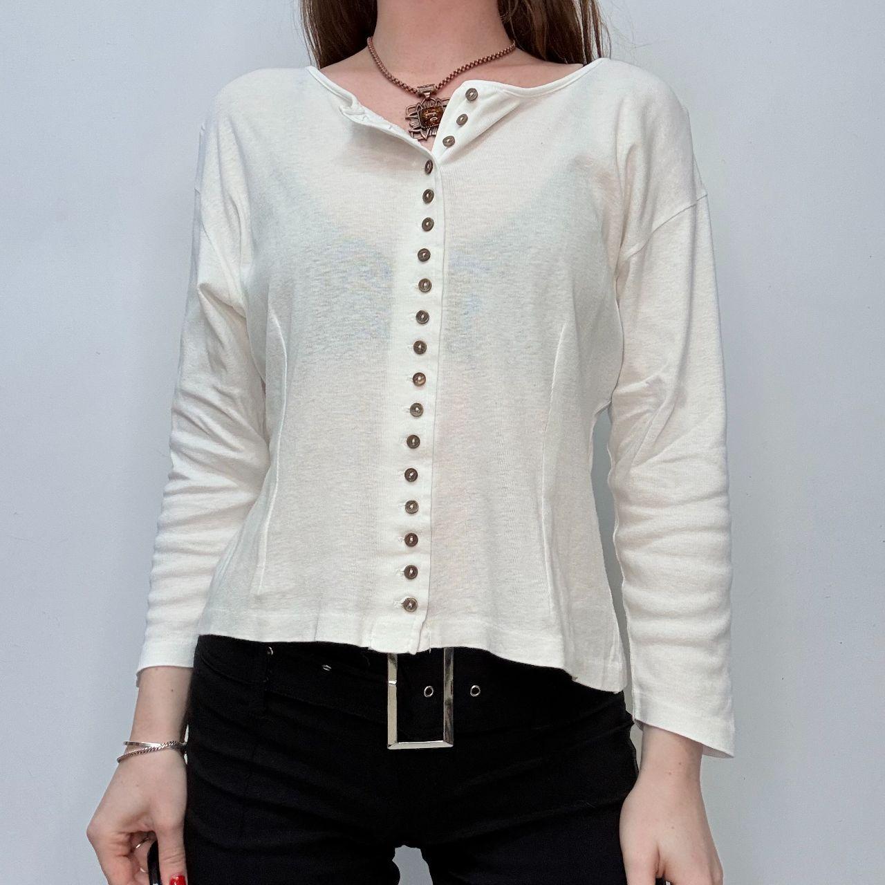 White cotton button-up detail t-shirt