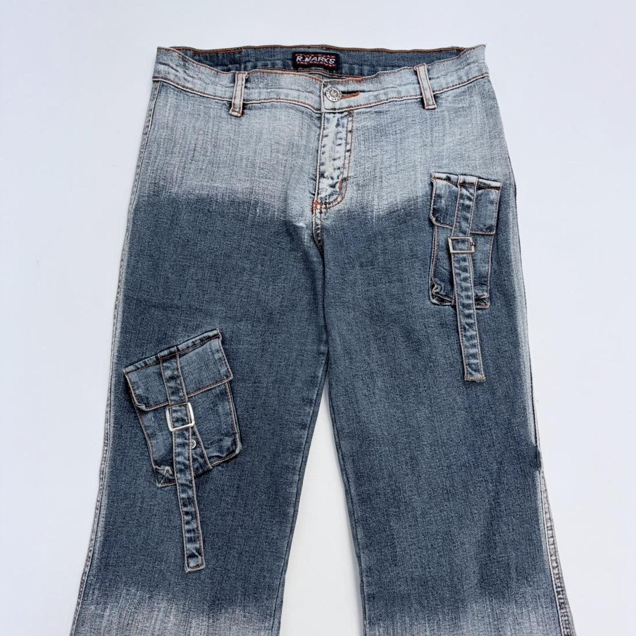 Distressed grunge flared cargo jeans