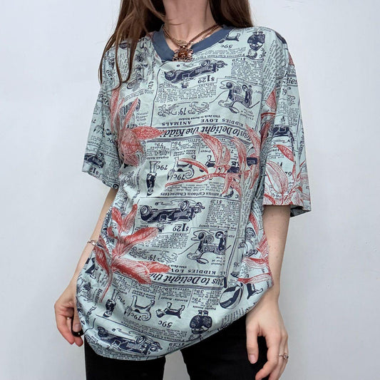 Oversized slouchy graphic newsprint t-shirt