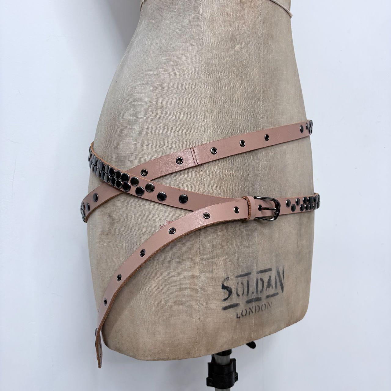 Tan leather studded wrap metal belt