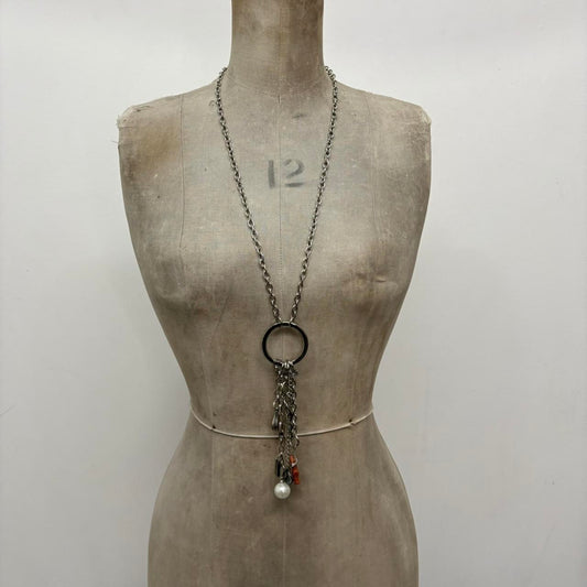 Silver metal layered chain necklace