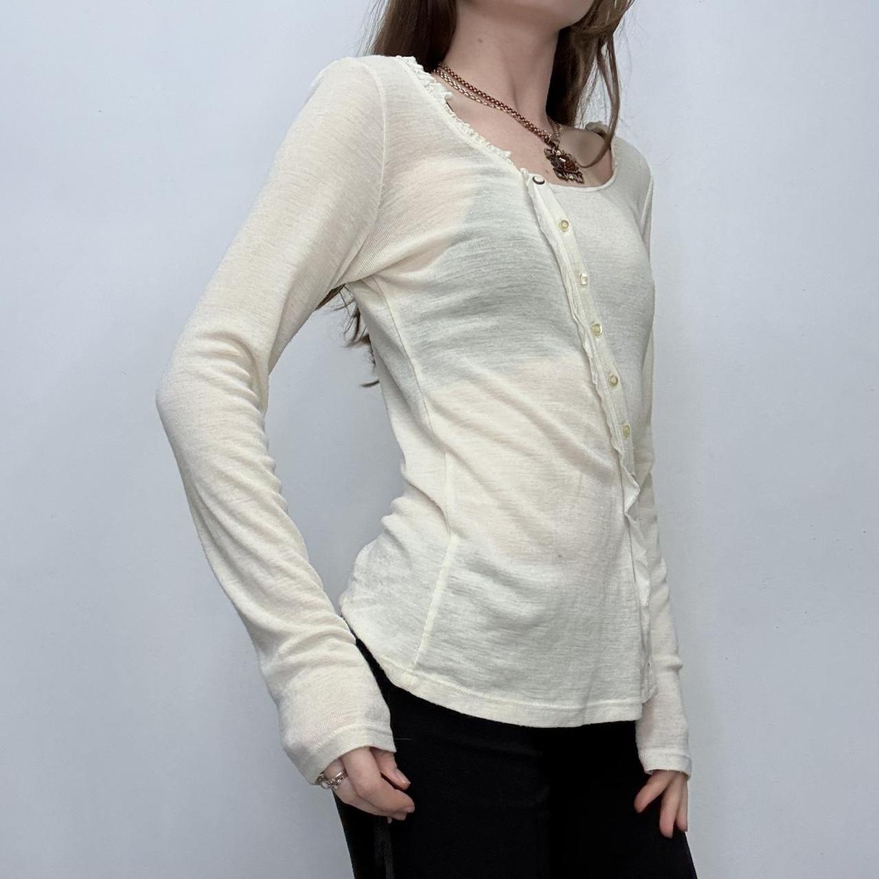 Cream Asymmetrical button-up sheer top