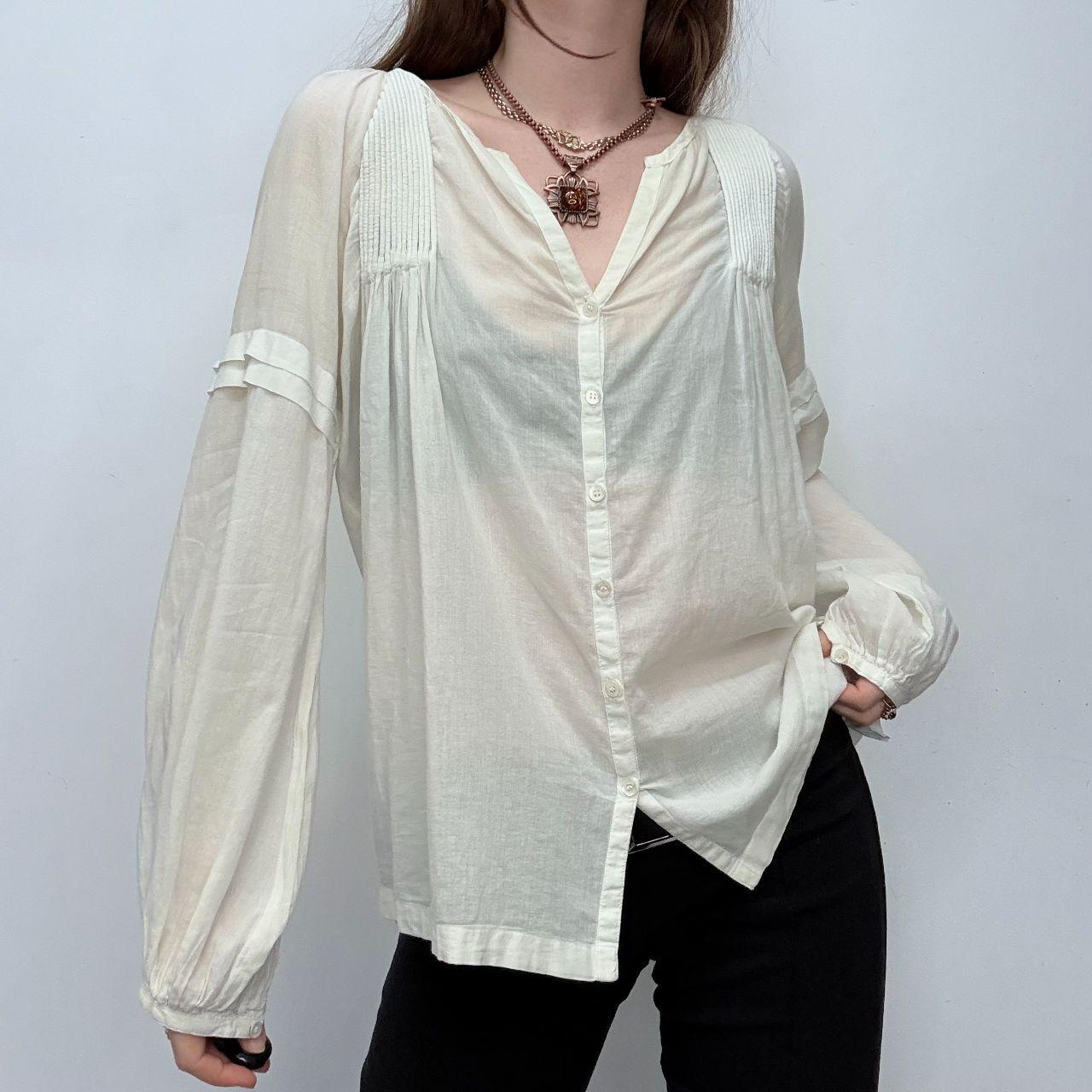 Cream pleated flared boho shirt