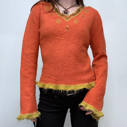 Orange mohair knitted flared jumper