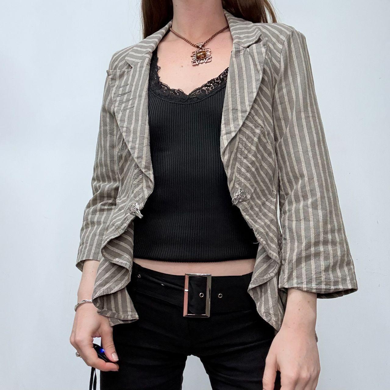 Pinstripe flared ruffle baroque jacket